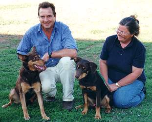 Noonbarra Kelpies: MARY AND STEPHEN BILSON with Kelpies, Dusty and Jack